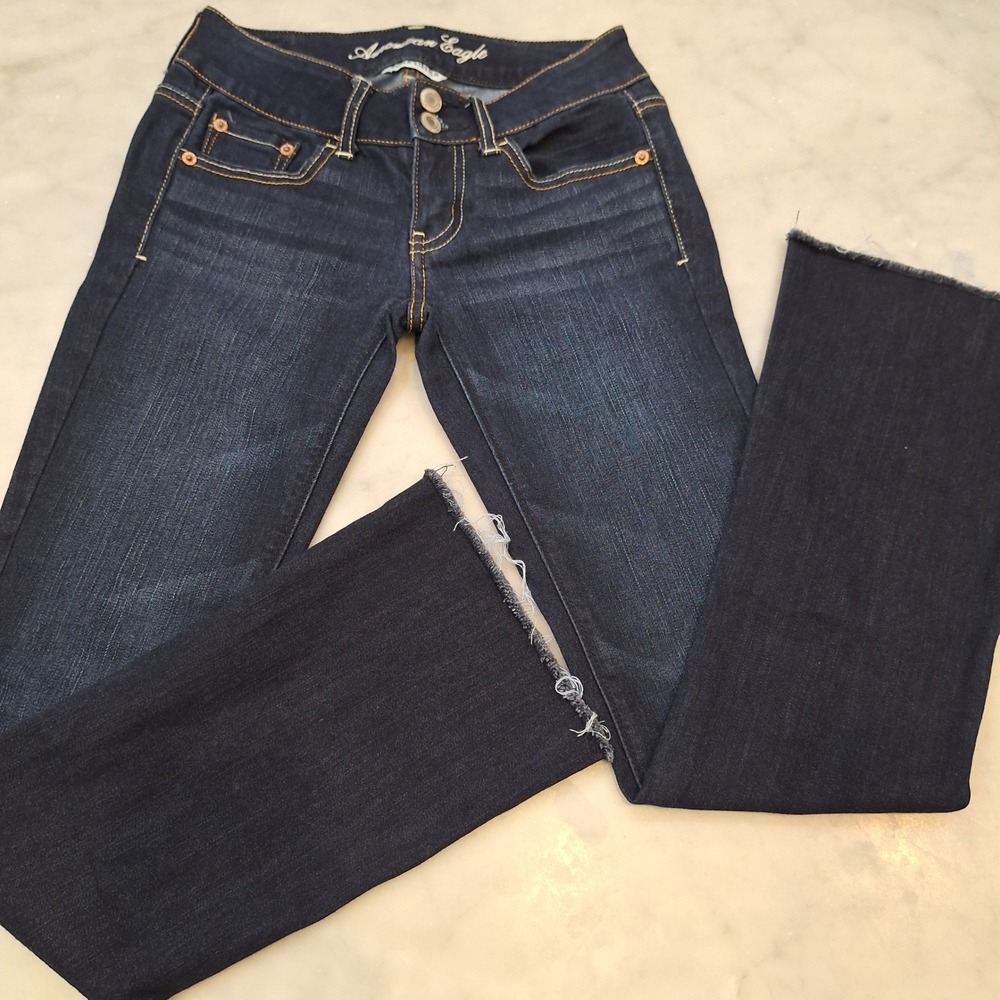 American Eagle Bootcut Artist Jeans Sz 00 Long Dark Wash Super Stretch Western